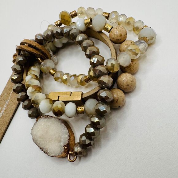 Set of 4 Garden Party Stretch Bracelets Beige Colored - Picture 4 of 7